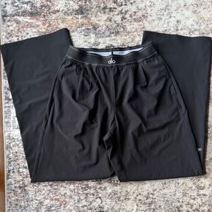 ALO Yoga Black Wide-Leg Active Pants with Logo Waistband